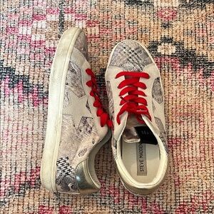 Steve Madden Women's Snake Print Sneakers with Red Accents